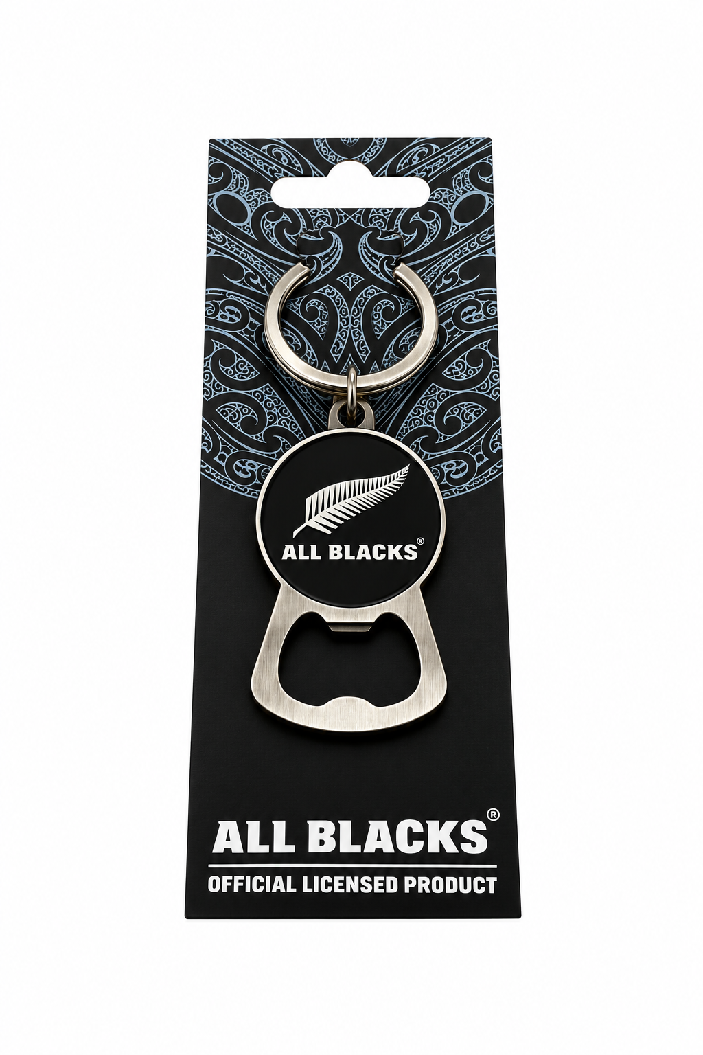 All Blacks Classic Silver & Black Bottle Opener Keyring - The Captain